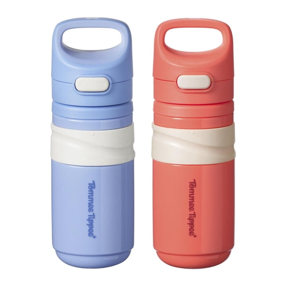 Tommee Tippee Insulated on-the-go Straw Cup, 2x 11oz Cups, 18 Months+, Spill Proof Toddler Water Bottle, Push-To-Open Lid, Blue and Red