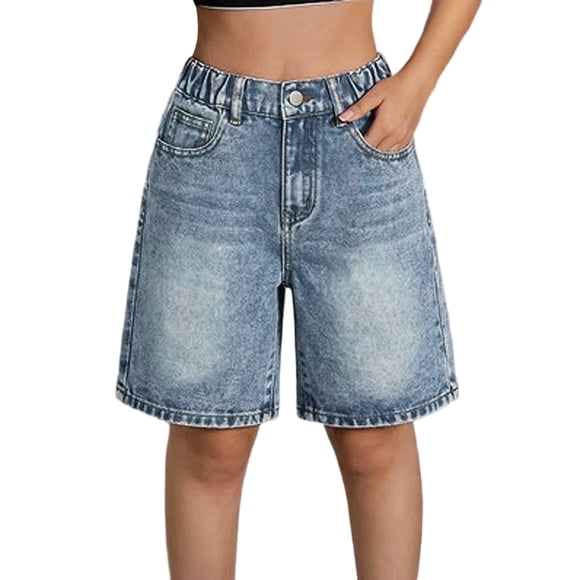 FhsagQ Jean Shorts Girls Size 12-14 High Waist Denim Shorts for Teen Girls Casual Stretch Five Pocket Capris (Light Blue Size 10-11 Years)