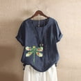 thumbnail image 2 of Leutsin Womens Plus Size O-Neck Short Sleeve Print Buttons Cotton Linen Vintage Tops, 2 of 4
