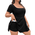 thumbnail image 3 of Women's Mini Dress Square Neck Short Sleeve Ruffle Hem Dresses with Built in Shorts Black L, 3 of 10