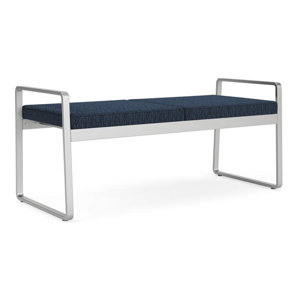 Gansett Reception Waiting Room Steel 2-Seat Bench / Silver Steel / Blue
