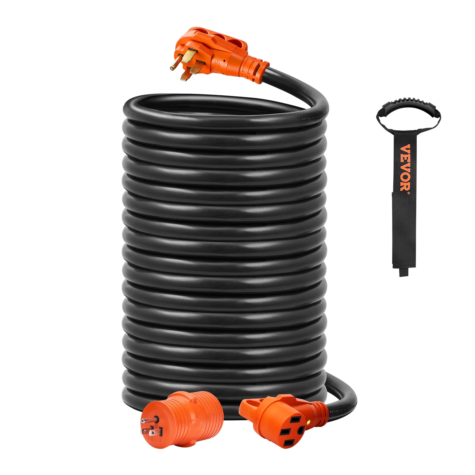 VEVOR 50 ft RV Extension Cord, 50 Amp, Heavy Duty STW RV Power Cord, NEMA 14-50R Female NEMA 14-50P Male Plug, with LED Indicator Handle 15A Adapter, for RVs, trams, generators, campers, ETL Listed