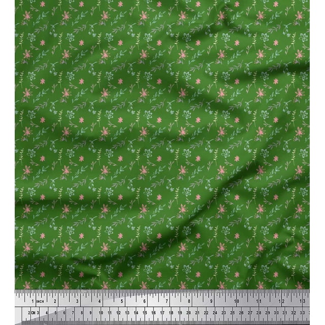 Soimoi Green Moss Georgette Fabric Floral & Leaves Decor Fabric Printed Yard 42 Inch Wide
