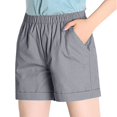 thumbnail image 2 of Ovticza Shorts en Lin pour Femmes Taille Élastique Décontractée Shorts de Plage Confortables avec Cordon Gris P, 2 of 6