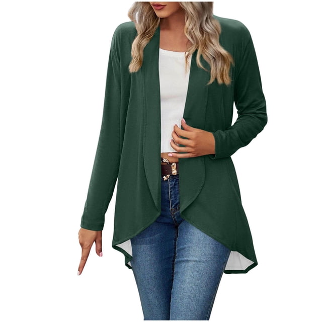 tarylea Hauts pour Femmes Tendance Col Rabattu Ourlet Irrégulier Cardigan Manches Longues Tunique Uni Décontractée Ample Hauts d'Automne