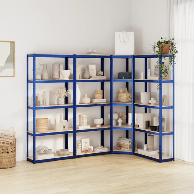 vidaXL 5-Layer Shelves 4 pcs Blue Steel&Engineered Wood
