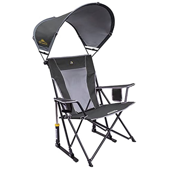 GCI Outdoor Sunshade Rocker Collapsible Rocking Chair & Outdoor Camping Chair with Canopy, Pewter