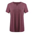 thumbnail image 2 of 2025 Ladies Top V Neck Knit Tops Plus Size Solid Color Short Plus Size Tops Workout Sleeve Pocket Loose T Plus Size Shirts for Women, 2 of 4