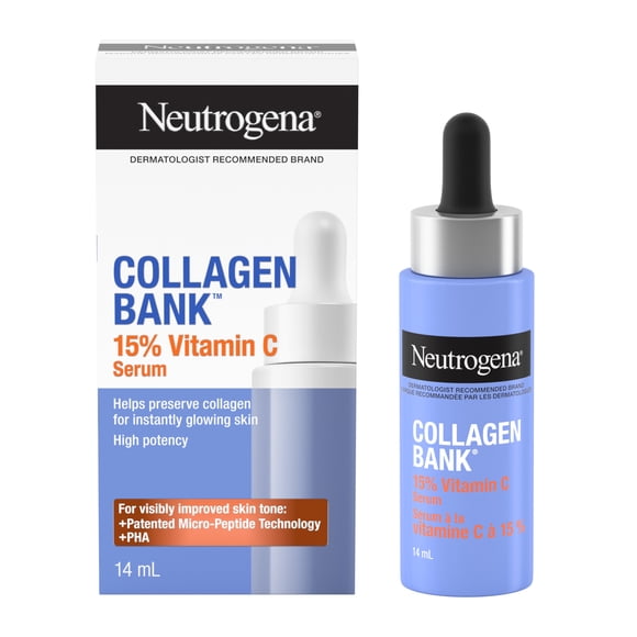 Neutrogena Collagen Bank Vitamin C Face Serum, Potent Vitamin C Serum Helps Preserve Collagen for Glowing, Plumper Looking Skin, Uneven Skin Tone Treatment, Fragrance Free