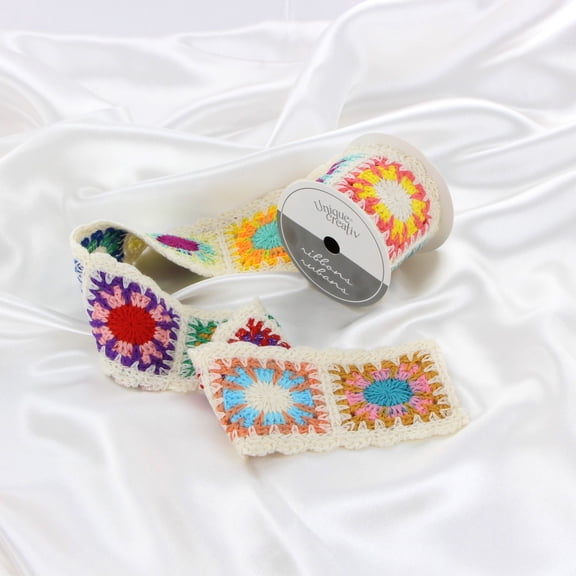 UNIQUE CREATIV ruban, crocheté, carré multicolore, 50 mm × 1,2 m (2 po × 4 pi)