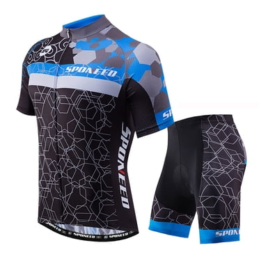 Cycling Jersey for Men Set Biking Outfit Bicycling Shirt 4D Padded Quick Dry Riding Shorts Blue M