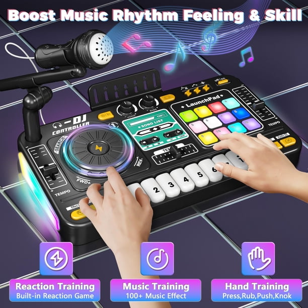 Kids DJ Set with DJ Table, DJ Mixer, Piano Keys & Turntable, Music