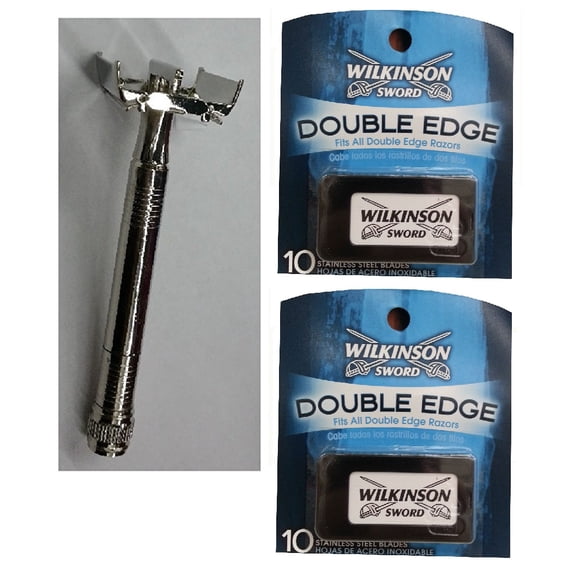Double Edge Safety Razor + Wilkinson Sword Double Edge Razor Blades, 10 ct. (Pack of 2)