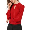 thumbnail image 1 of INSPIRE CHIC Women's Keyhole Stand Collar Pleated Back Button Blouse Tops, 1 of 6