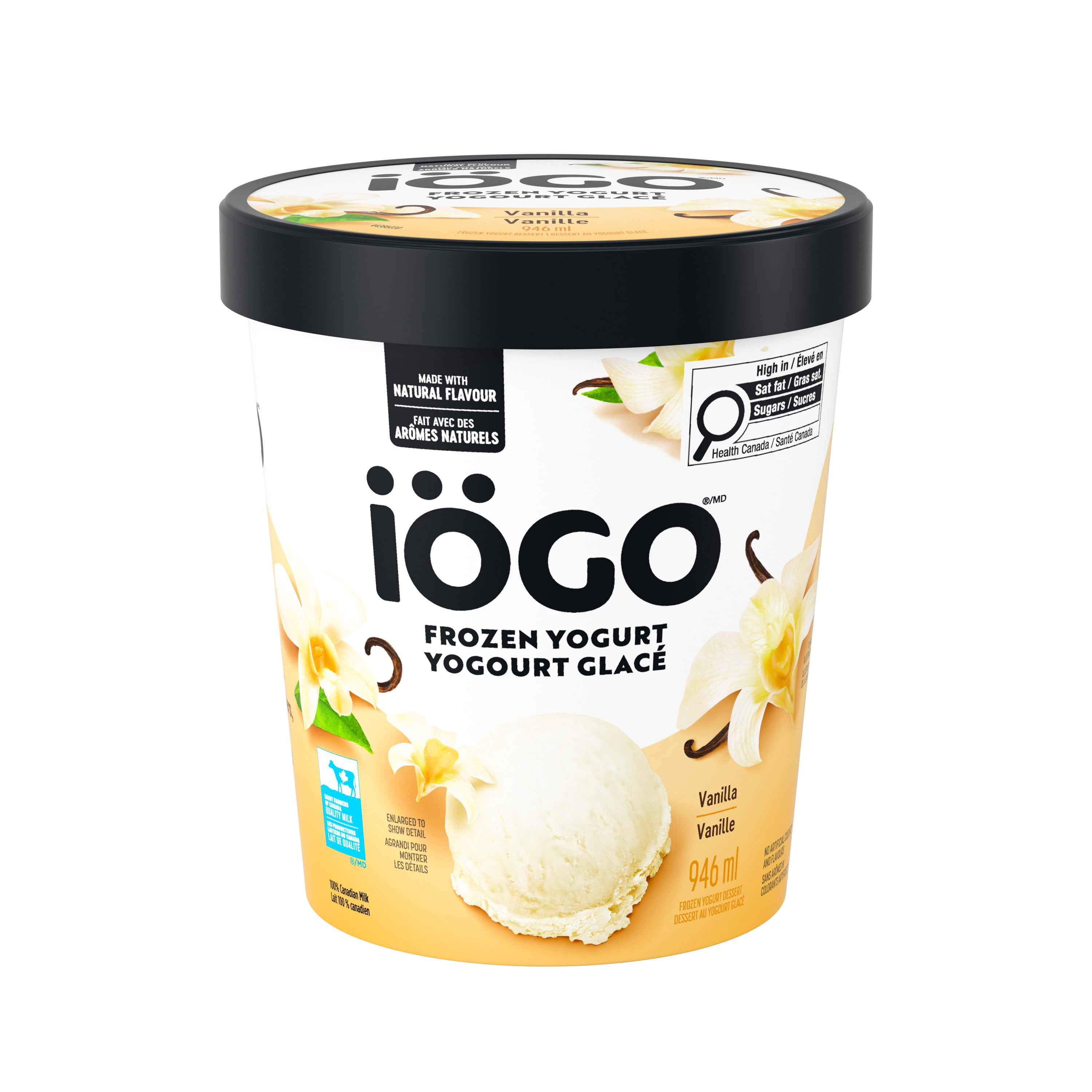 IOGO Frozen Yogurt, Vanilla, Real Dairy, Prepared In Canada, 100% Canadian Milk, 946 ml