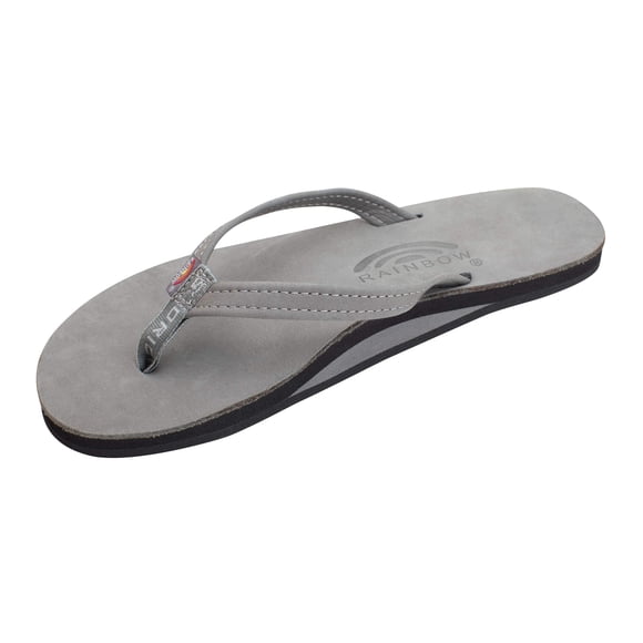 Rainbow Sandals Women's Single Layer Premier Leather Narrow Strap, Grey, Ladies Large / 7.5-8.5 B(M) US