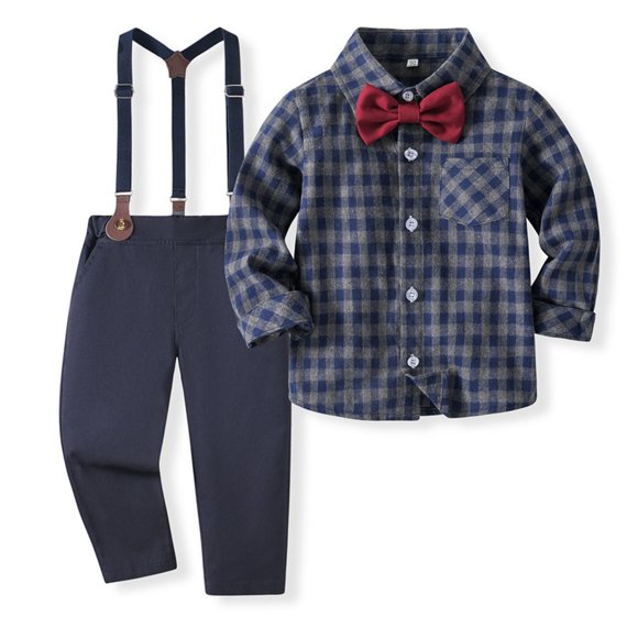 Yuyuzo Toddler Baby Boy Clothes Formal Set Formal Dress Shirts Suspender Pants and Bowtie Dress Casual Outfits