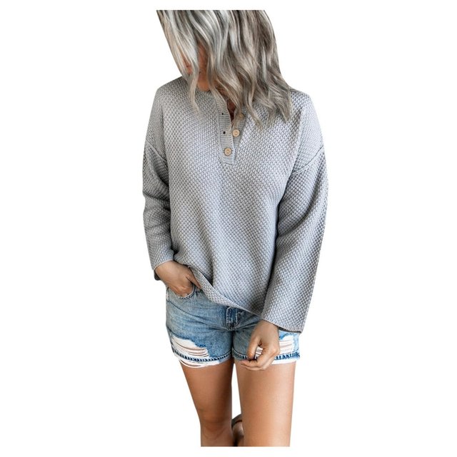 Women Jacket Long Sleeve V Neck Button Knit Fall Pullover Sweaters Casual Jumper Tops