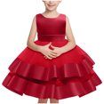 thumbnail image 1 of Huvoen Robe de Princesse pour Filles de 3 Ans Nouvelle Robe d'Été Sans Manches à Volants en Dentelle à Col Rond avec Broderie en Tulle Jupe Princesse à Nœud Rouge 2 Ans, 1 of 7