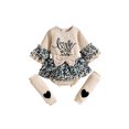 thumbnail image 1 of Honganda Baby Girls 3Pcs Spring Outfits, Long Sleeve Letter Romper + Shorts + Leg Warmers Set, 1 of 9