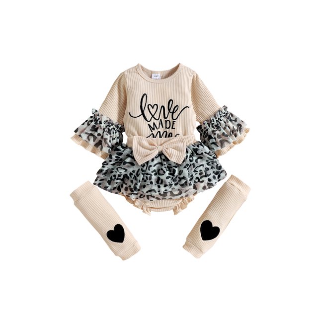 Honganda Baby Girls 3Pcs Spring Outfits, Long Sleeve Letter Romper + Shorts + Leg Warmers Set