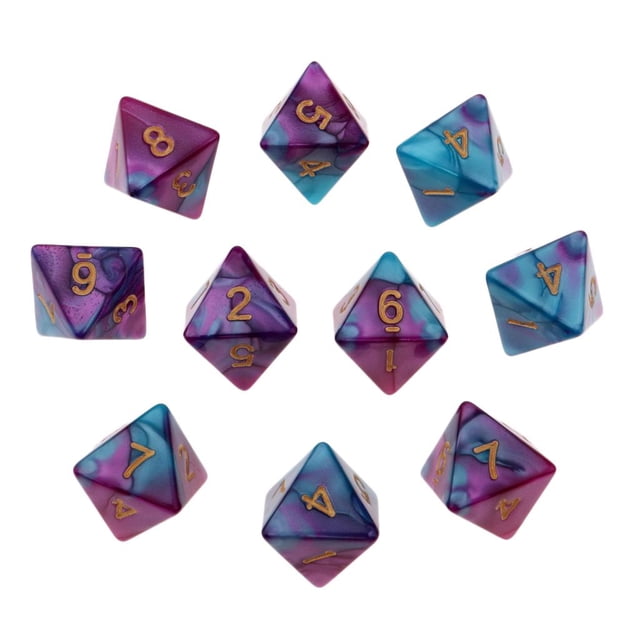 Milaget 10 Pcs dés Multi-Côtés Polyèdre dés D8 pour Jeu de Table TRPG Bleu Violet