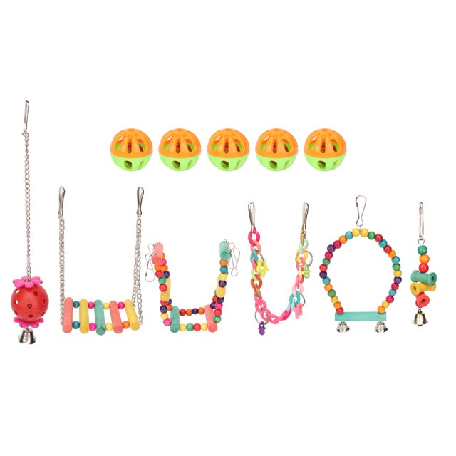Bird Swing Chewing Toy, Easy To Install Bird Hanging Toys Colorful Crisp Bell Sounds Wooden For Rest For