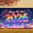 thumbnail image 1 of Colorful Fireworks 2026 New Year Banner Shiny Stars Happy New Year Display Champagne Glass Design Party Balloons 2026 Celebration Backdrop for New Year Party 2026 Celebration New Year Eve Event, 1 of 5