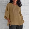 thumbnail image 2 of QATAINLAV Prime Éclair Aujourd'hui, Chemises en Lin pour Femmes Grande Taille Manches 3/4 Décontracté Ample T-Shirt Mignon Col Ras du Cou Blouse Plissée T-Shirts 2025 Printemps Été Tenues de Vacances Kaki m, 2 of 6
