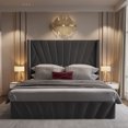 thumbnail image 1 of Aykah Fez Velvet Queen Bed Frame, Metal Bed Frame With High Headboard and Storage, 1 of 7