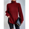 thumbnail image 2 of EYIIYE Chandail d'Automne et d'Hiver pour Femme à Manches Longues, Col Roulé, Tricot, Chandail, Couleur Unie, Ourlet Fendu, Long Tricot, Chandail, Ample, Décontracté, Confortable, Hauts, 2 of 8