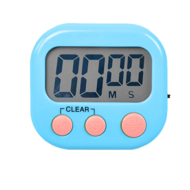 TIMIFIS Timer Kitchen Timer Digital Kitchen Timer in a vibrant blue color with a large digital display showing 00:00. Features three pink buttons labeled M, S, and ST/SP for setting minutes, seconds, and starting/stopping the timer. Compact design with a clear display, suitable for cooking, baking, classroom activities, and more. Powered by 1 AAA battery (not included).