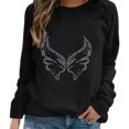 thumbnail image 2 of Fashion Womens Casual O-neck Butterfly Rhinestone Long Sleeve Tops T-shirt, 2 of 5