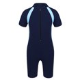 thumbnail image 2 of Aislor Kids Big Girls Zippered Swimsuit Swimwear Bathing Suit Rash Guard Shorty Sun Protection Wetsuit Navy Blue 10, 2 of 7