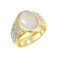 thumbnail image 3 of RYLOS Men's Rings 14K Yellow Gold Nugget Ring with Cabochon Gemstone & Diamonds Opal Rings For Men Size 11, 3 of 7