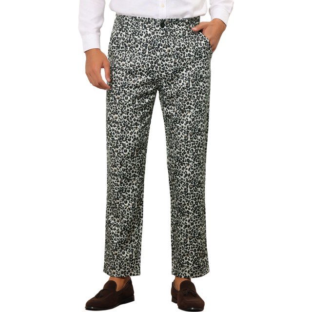 INSPIRE CHIC Printed Pants for Men's Straight Fit Leopard Printed Trousers 38 Gray