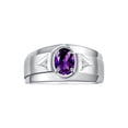 thumbnail image 1 of RYLOS Men's Rings Sterling Silver Classic 7X5MM Oval Gemstone & Diamond Ring Amethyst February Birthstone Rings For Men, Men's Rings, Silver Rings, Size 13, 1 of 7