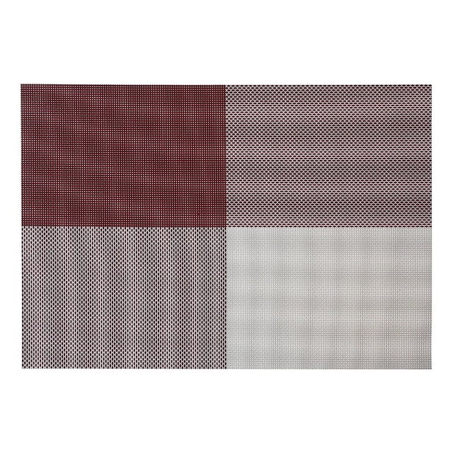 Vinyl Placemat Tempo Red - Set of 12 rectangular placemats divided into four sections with distinct woven textures in red and beige, ideal for dining table linens and easy to clean.
