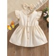 thumbnail image 2 of Honganda Girl Round Neck Dress, Children Solid Color Fly Sleeve Skirt Hairpin, 2 of 9