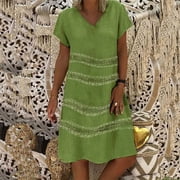Pisexur Short Sleeve V-Neck Knee-High Dress Women Summer Style V-Neck Printed Dress Short Sleeve Ladies Dress Women Dress