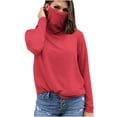 thumbnail image 3 of BiZtdJrK Womens Long Sleeve Rash Guard Hiking Tops with Mask Summer Lightweight Beach Sun Protection Shirts Vacation Outfits Red XXL Summer Savings, 3 of 6