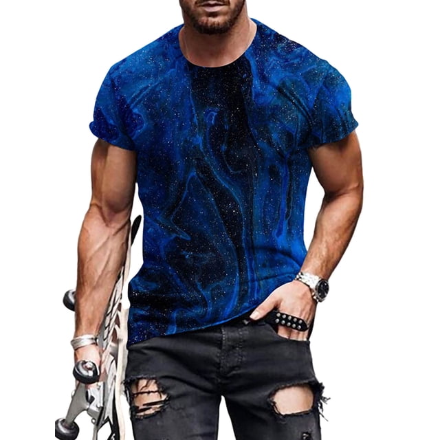 Bellella T-shirt Homme Col Rond T-Shirts Manches Courtes Hauts d'Été Mode Blouse Imprimée Numérique 3D Pull Style J 5TG