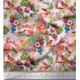 thumbnail image 1 of Soimoi Polyester Crepe Fabric Birds,Leaves & Lily Floral Print Sewing Fabric Yard 52 Inch Wide, 1 of 3
