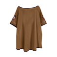 thumbnail image 4 of Blouses pour Femmes, T-Shirt Mode Décontracté Ample de Printemps Été pour Femmes, Couleur, Manches Courtes, Col Rond, Hauts Brodés, Blouse en Coton et Lin, 4 of 5