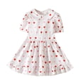 thumbnail image 1 of PMVFHDE Robe de la Saint-Valentin pour Fille, Imprimé de Cœurs, Robe de Princesse à Volants, Manches Courtes et Col Ras du Cou, Robe d'Été, Blanc, 3-4 Ans, 1 of 9