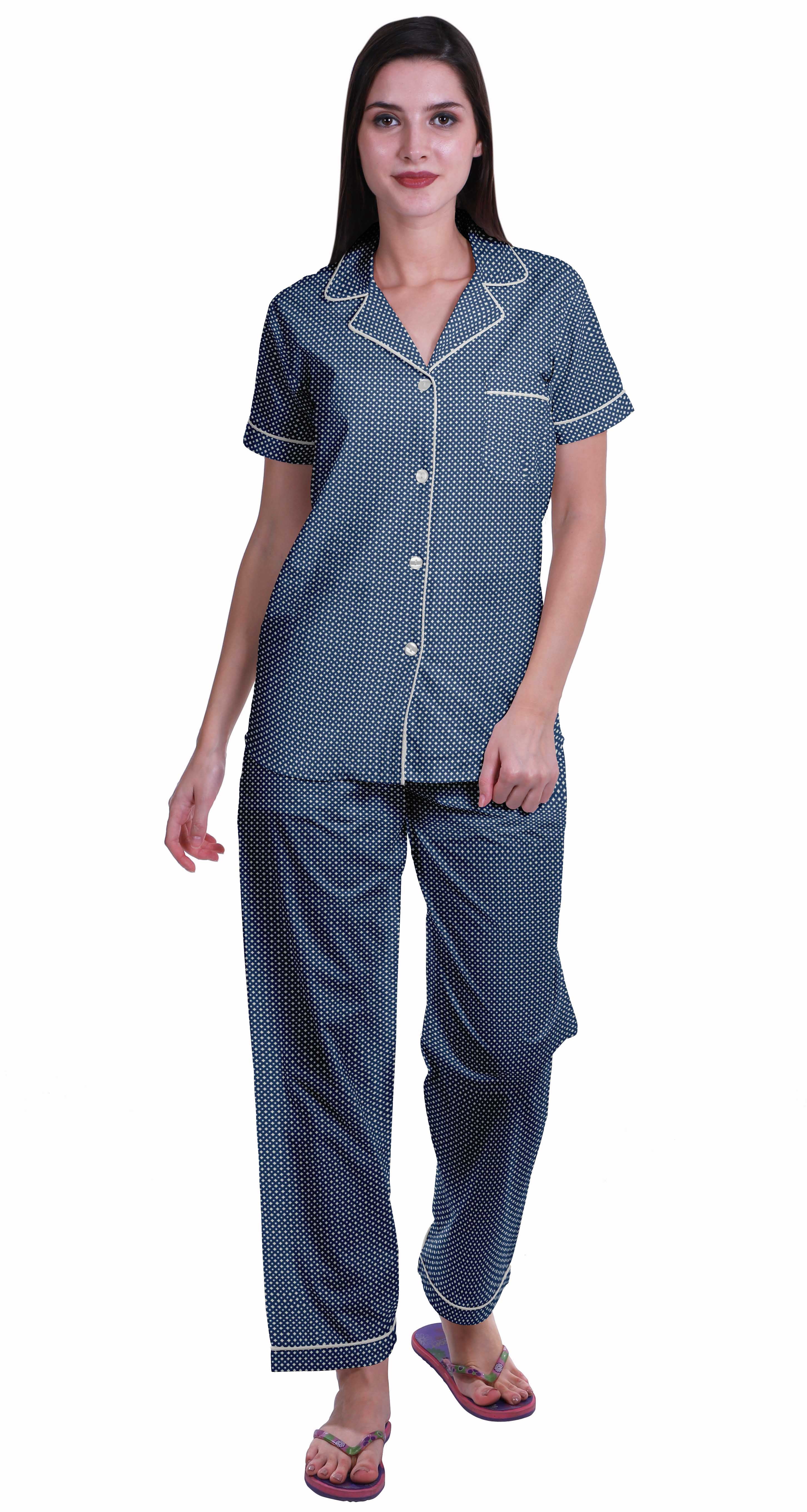 Moomaya Pyjama pour Femmes Ensemble de Pj Chemise de Pyjama en Coton Imprimé à Boutons Tenue de Nuit