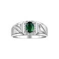 thumbnail image 1 of RYLOS Men's Rings 14K White Gold Classic 7X5MM Oval Gemstone & Diamond Ring Green Sapphire September Birthstone Rings For Men Size 9, 1 of 7