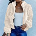 thumbnail image 1 of Femmes Sherpa Veste Revers Manches Longues Récolte Molletonné Zip Vestes Manteau Hiver Chaud Solide Pelucheux Outwear, 1 of 5