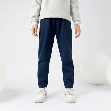 HAJGJP Boys Girls Active Pants Jogger Sweatpants With Pockets Kids Trousers Casual Solid Pants Boy’s Pants Navy,8-9 Years
