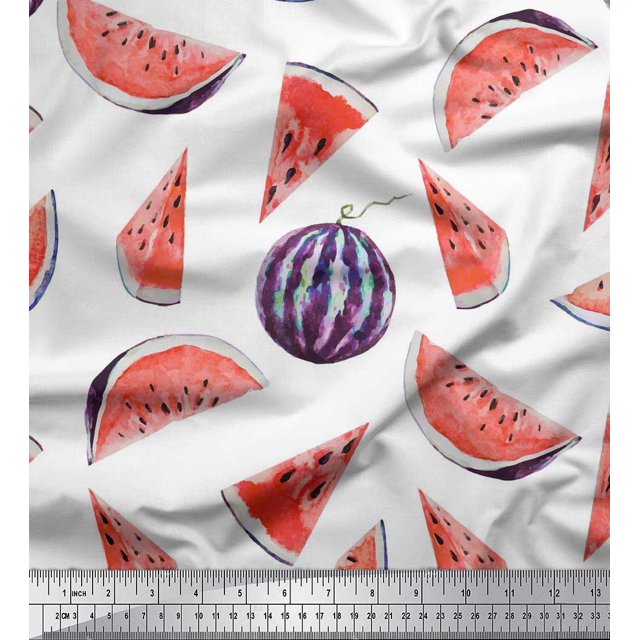 Soimoi Poly Georgette Fabric Watermelon Fruits Print Fabric by The Yard 52 Inch Wide